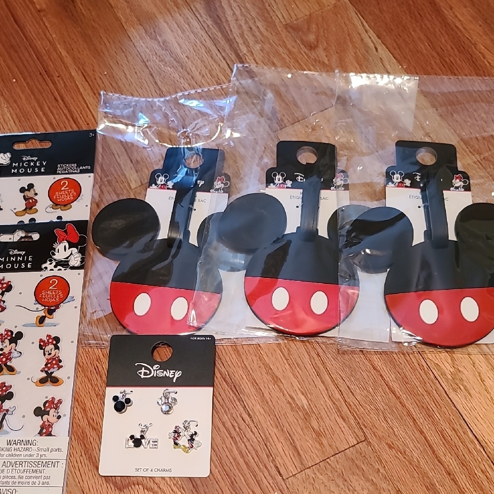 Mickey Bag Tags / Luggage Tags Set Of 3 With 2 4pk Charm And Sticker Set Gifts,